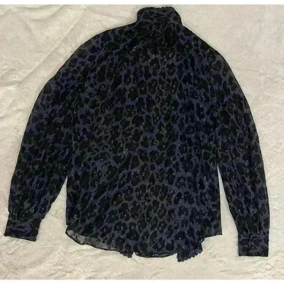 Kate Spade Silk Blouse Leopard Clip Bow XS Metallic Top Tie Button Front $328 - Picture 7 of 7